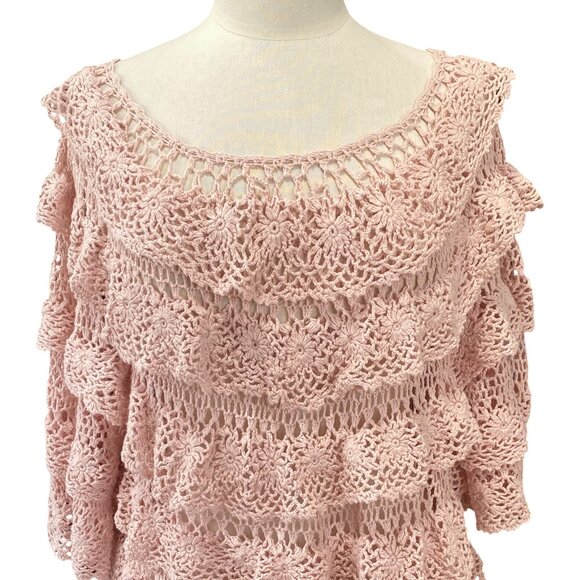 Denim 24/7 Crochet Tiered Sweater Shirt Sz L Pink Cottagecore Fairycore Dainty - Picture 3 of 15